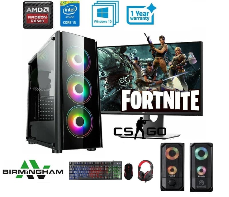 Gaming PC Bundle 24" Quad i5 16 GB Ram 240 GB SSD+ 1TB HDD 8GB RX 580 Windows 11