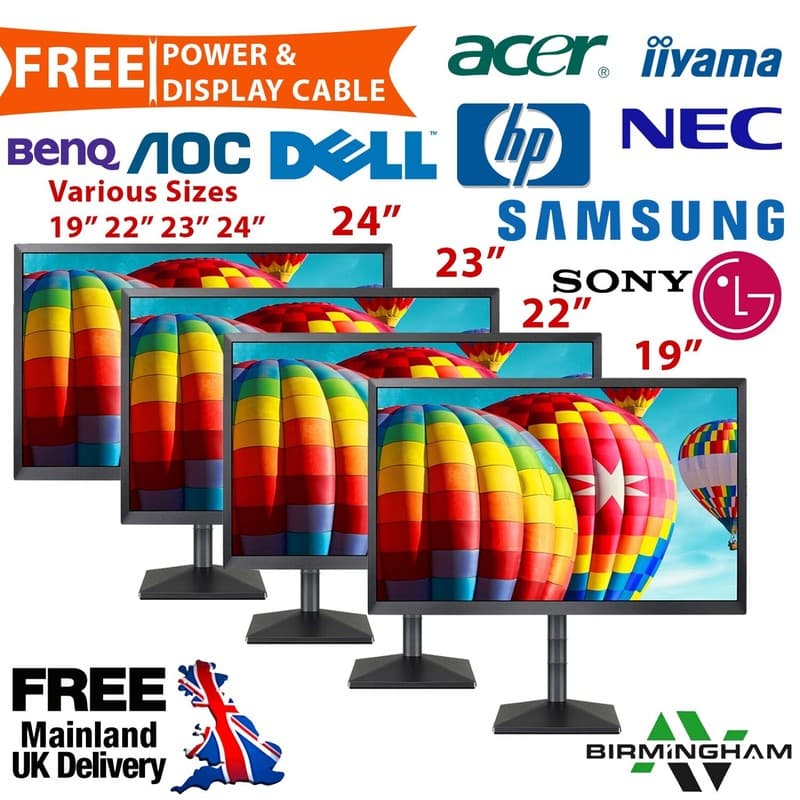 Cheap LCD Monitor 19� 22� 24� PC Screen CCTV Dell HP Samsung TFT Monitors