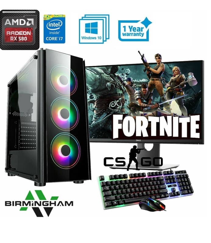Gaming Fast PC Computer Bundle 24" Core i7 RX 580 8GB 1TB WIN 11