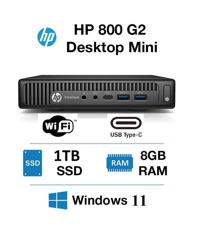 HP ELITEDESK 800 G2 Desktop Tiny Mini PC i5 6th 16GB RAM 1TB SSD Win 11 USB-C
